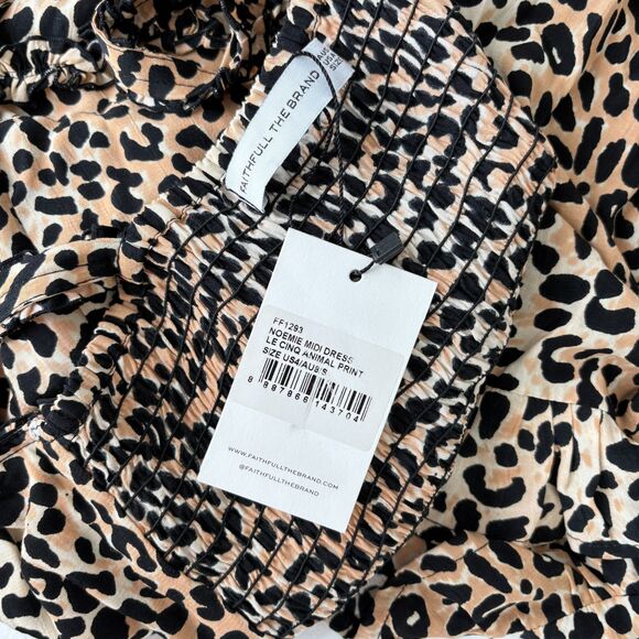 Faithfull The Brand Sleeveless Ruffle Trim Leopard Print Noemie Midi Dress 4 - Picture 7 of 9
